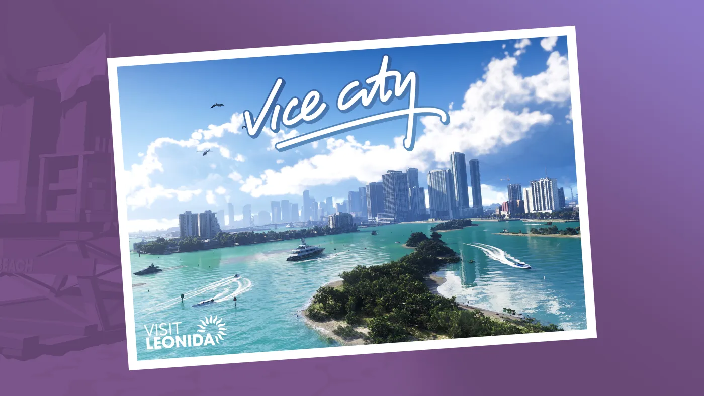 Rockstar Games postcard artwork of Vice City